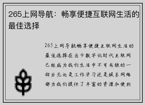 265上网导航：畅享便捷互联网生活的最佳选择